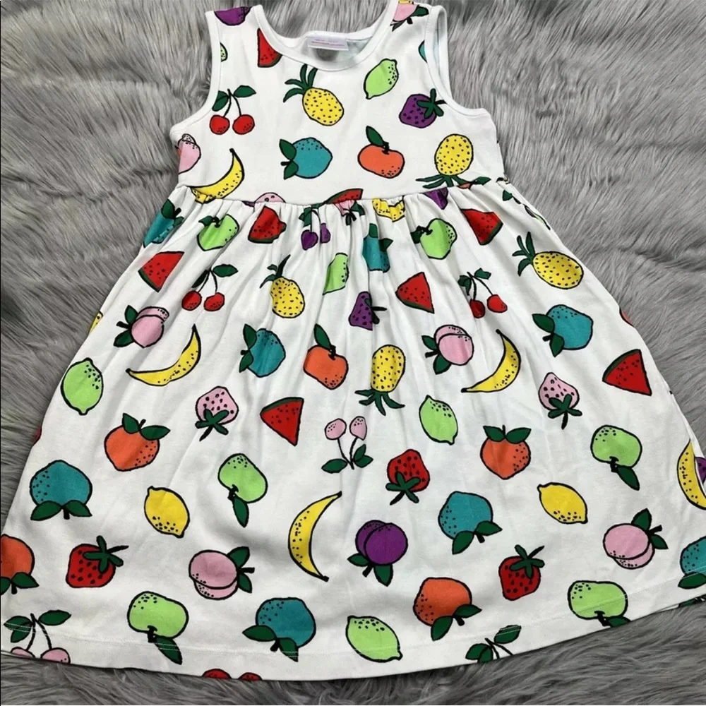 Hanna Andersson Girls White Multicolored Fruit Tank Dress 120 6-7